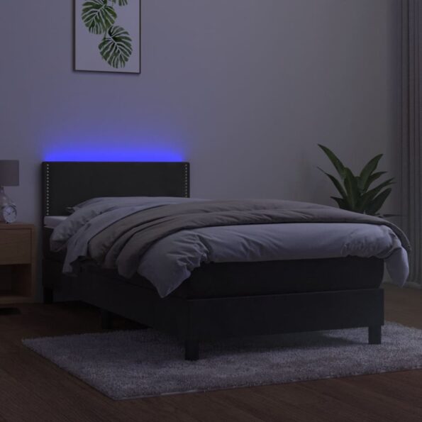 vidaXL Posteľ boxsping s matracom a LED tmavosivá 100x200 cm zamat – Obrázok 3