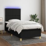 vidaXL Posteľ boxsping s matracom a LED čierna 90x200 cm látka