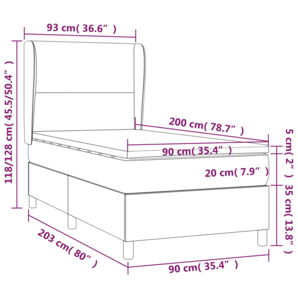 vidaXL Boxspring posteľ s matracom tmavosivá 90x200 cm látka – Obrázok 7