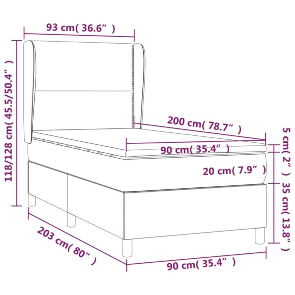 vidaXL Boxspring posteľ s matracom tmavosivá 90x200 cm látka – Obrázok 7