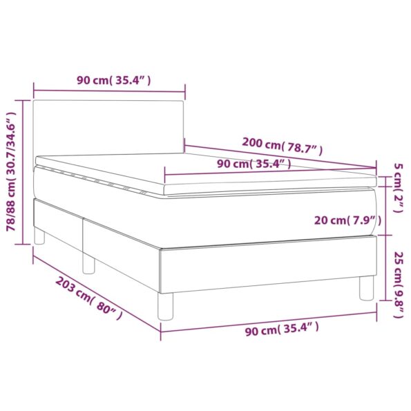 vidaXL Boxspring posteľ s matracom tmavosivá 90x200 cm látka – Obrázok 7