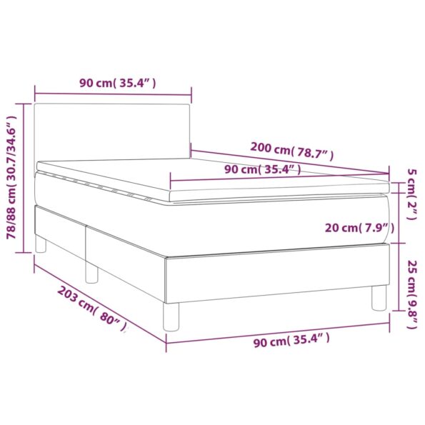 vidaXL Posteľný rám boxsping s matracom bledosivý 90x200 cm látka – Obrázok 7