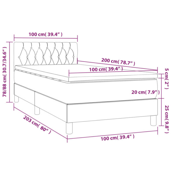 vidaXL Boxspring posteľ s matracom tmavosivá 100x200 cm látka – Obrázok 7