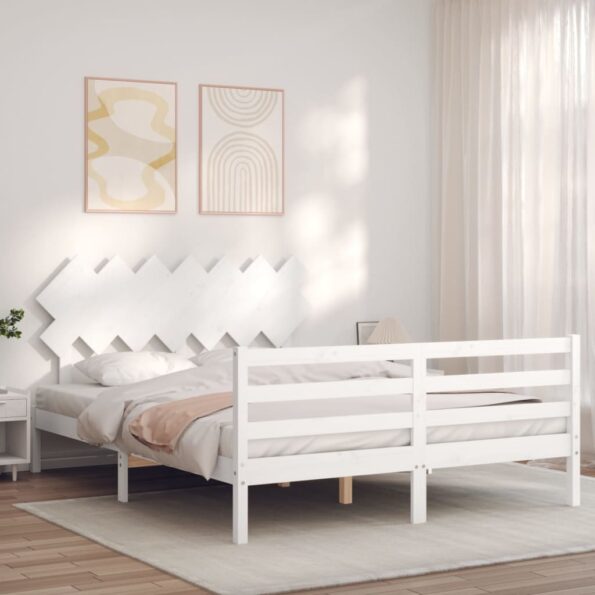 vidaXL Rám postele s čelom biely 140x190 cm masívne drevo – Obrázok 3