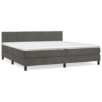 vidaXL Posteľný rám boxspring s matracom tmavosivý 200x200 cm zamat – Obrázok 2
