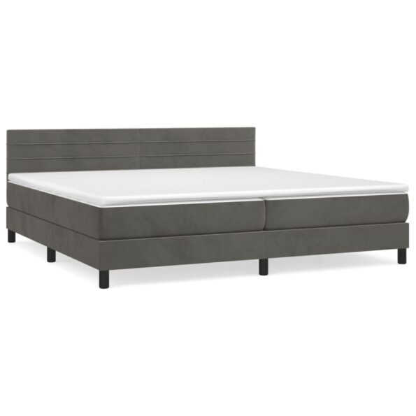 vidaXL Posteľný rám boxspring s matracom tmavosivý 200x200 cm zamat – Obrázok 2