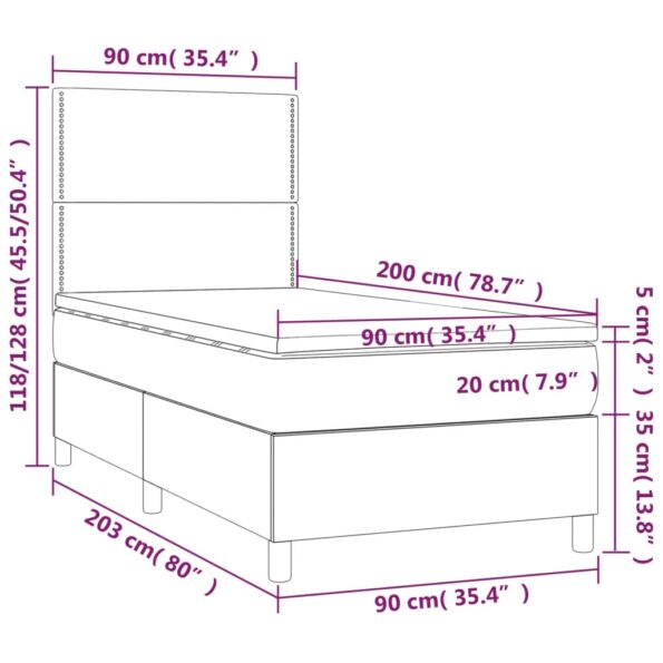 vidaXL Posteľný rám boxspring s matracom čierny 90x200 cm látka – Obrázok 6