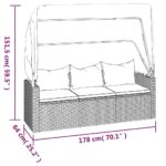 vidaXL 3-miestna záhradná pohovka strecha a podnožka sivá polyratan – Obrázok 9