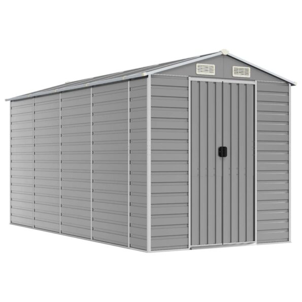 VXL8720845894467_a_en_hd_1.jpg vidaXL Záhradná kôlňa bledosivá 191x385x198 cm pozinkovaná oceľ – Obrázok 2