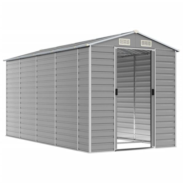 VXL8720845894467_g_en_hd_1.jpg vidaXL Záhradná kôlňa bledosivá 191x385x198 cm pozinkovaná oceľ – Obrázok 3