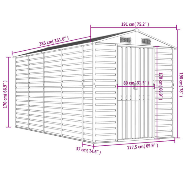 VXL8720845894467_g_en_hd_10.jpg vidaXL Záhradná kôlňa bledosivá 191x385x198 cm pozinkovaná oceľ – Obrázok 12