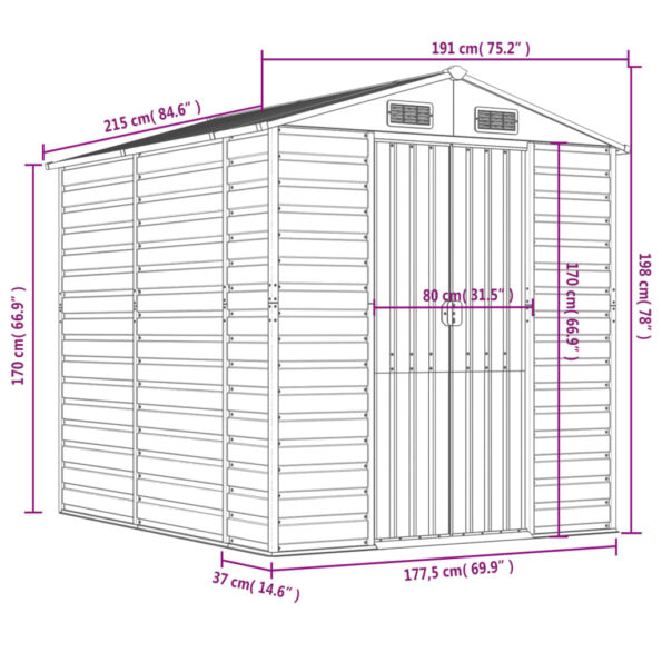 VXL8720845894559_g_en_hd_10.jpg vidaXL Záhradná kôlňa antracitová 191x215x198 cm pozinkovaná oceľ – Obrázok 12