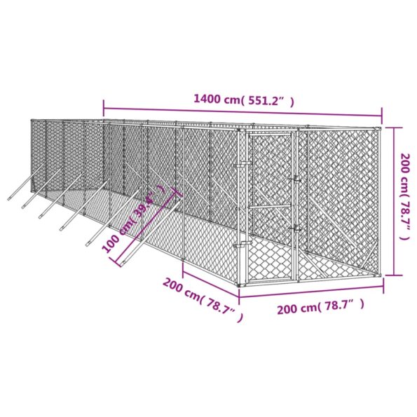 VXL8720845942335_g_en_hd_2.jpg vidaXL Vonkajší koterec pre psov strieborný 2x14x2 m pozinkovaná oceľ – Obrázok 4