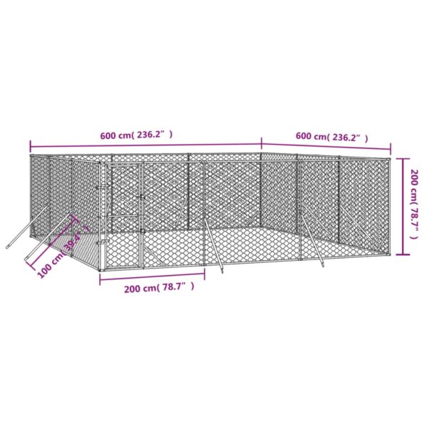 VXL8720845942397_g_en_hd_2.jpg vidaXL Vonkajší koterec pre psov strieborný 6x6x2 m pozinkovaná oceľ – Obrázok 4