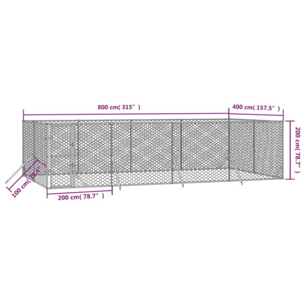 VXL8720845942427_g_en_hd_2.jpg vidaXL Vonkajší koterec pre psov strieborný 8x4x2 m pozinkovaná oceľ – Obrázok 4