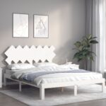 vidaXL Posteľný rám s čelom biely 140x200 cm masívne drevo – Obrázok 3