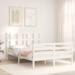 vidaXL Posteľný rám s čelom biely 140x200 cm masívne drevo – Obrázok 3