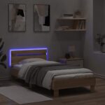 vidaXL Posteľný rám s čelom a LED svetlami dub sonoma 90x200 cm – Obrázok 4