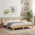 vidaXL Posteľný rám s čelom a LED dub sonoma 160x200 cm – Obrázok 3