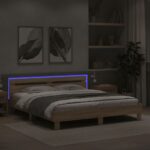 vidaXL Posteľný rám s čelom a LED dub sonoma 160x200 cm – Obrázok 4