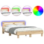 vidaXL Posteľný rám s čelom a LED dub sonoma 140x200 cm – Obrázok 2