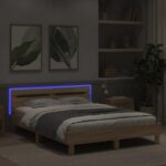 vidaXL Posteľný rám s čelom a LED dub sonoma 140x200 cm – Obrázok 4