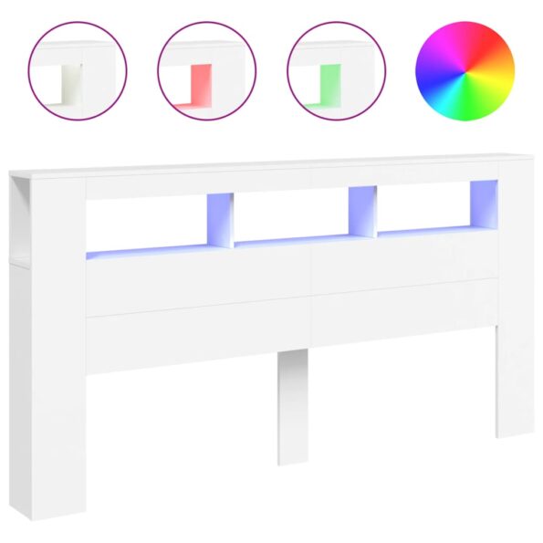 vidaXL LED čelo postele biele 200x18,5x103,5 cm kompozitné drevo – Obrázok 2