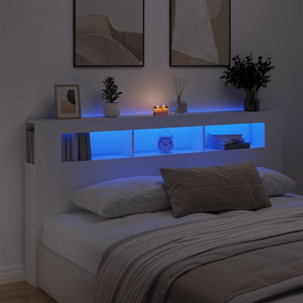 vidaXL LED čelo postele biele 200x18,5x103,5 cm kompozitné drevo – Obrázok 12