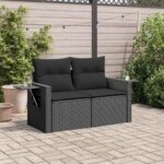 vidaXL Záhradná pohovka s vankúšmi 2-miestna čierna polyrattan – Obrázok 3