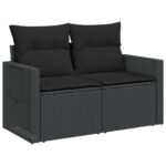 vidaXL Záhradná pohovka s vankúšmi 2-miestna čierna polyrattan – Obrázok 4