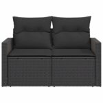 vidaXL Záhradná pohovka s vankúšmi 2-miestna čierna polyrattan – Obrázok 5