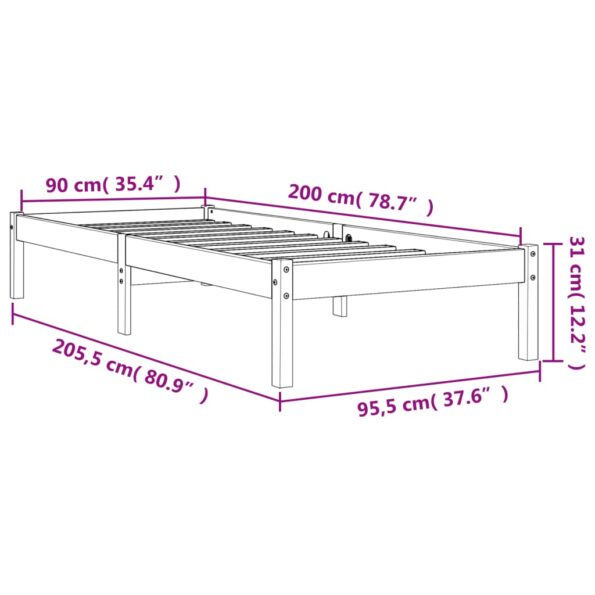 vidaXL Posteľný rám voskovo hnedý 90x200 cm masívna borovica – Obrázok 8
