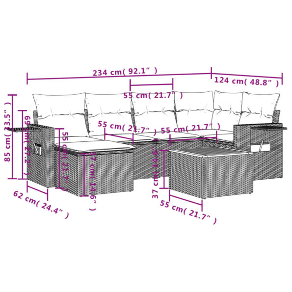 vidaXL 7-dielna záhradná súprava pohoviek s vankúšmi čierna polyratan – Obrázok 9