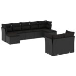 vidaXL 9-dielna záhradná jedálenská sada s vankúšmi čierna polyratan – Obrázok 2