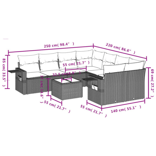 vidaXL 9-dielna záhradná jedálenská sada s vankúšmi čierna polyratan – Obrázok 9