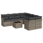 vidaXL 9-dielna záhradná súprava pohoviek s vankúšmi sivá polyratanová – Obrázok 2