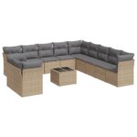 vidaXL 12-dielna záhradná sedacia súprava a vankúše béžová polyratan – Obrázok 2