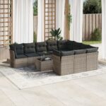 vidaXL 11-dielna záhradná sedacia súprava s podložkami polyratan sivá