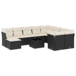 vidaXL 11-dielna záhradná sedacia súprava vankúše polyratan čierna – Obrázok 2