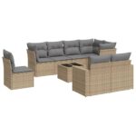 vidaXL 9-dielna záhradná súprava pohoviek s vankúšmi béžová polyratan – Obrázok 2