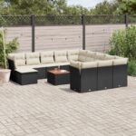 vidaXL 13-dielna záhr. jedálenská súprava s vankúšmi čierna polyratan