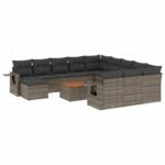 vidaXL 13-dielna záhradná sedacia súprava s vankúšmi sivá polyratanová – Obrázok 2