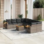 vidaXL 9-dielna záhradná súprava pohoviek s vankúšmi sivá polyratanová