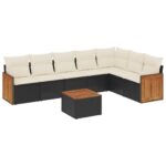 vidaXL 8-dielna záhradná sedacia súprava s podložkami polyratan čierna – Obrázok 2