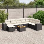 vidaXL 9-dielna záhradná jedálenská sada s vankúšmi čierna polyratan