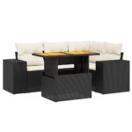 vidaXL 5-dielna záhradná súprava pohoviek s vankúšmi čierna polyratan – Obrázok 2