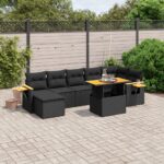 vidaXL 8-dielna záhradná sedacia súprava s podložkami polyratan čierna
