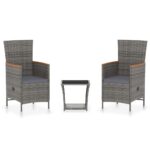 vidaXL 3-dielna záhradná sedacia súprava s podložkami polyratanová sivá – Obrázok 2