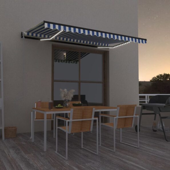 VXL8720286394557_m_en_hd_1.jpg vidaXL Automatická markíza, LED a senzor vetra 450x300 cm, modrá/biela – Obrázok 1