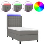 vidaXL Posteľ boxsping s matracom a LED tmavosivá 100x200 cm látka – Obrázok 2